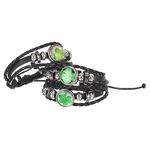TOVINANNA 3 Stück Teiliges Vierblättriges Kleeblatt Armband Geflochtene Handgelenk Kette für Damen Handgemacht Hochwertigem Material für an Geburtstagen Weihnachten Modisches Accessoire für von TOVINANNA