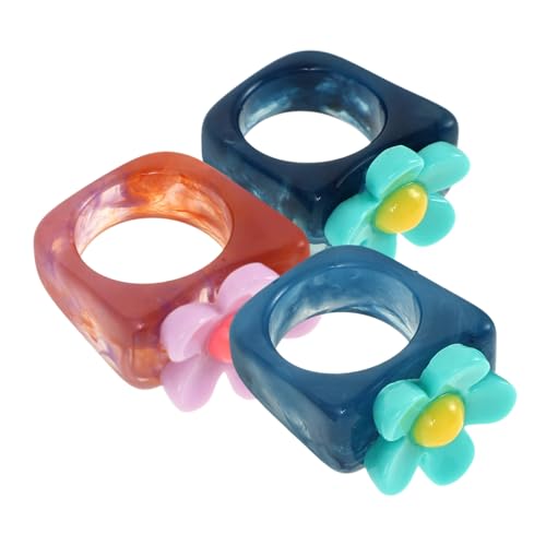 TOVINANNA 3 Stück Teiliges Vintage Baumharzringen Liebevolle Blumenmuster und für Modebewusste Frauen Erhältlich und Blau für Vielseitige Stylings als Schmuckstück für Besondere Anlässe von TOVINANNA