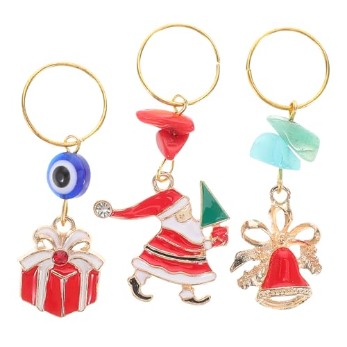 TOVINANNA 3 Stück Teiliges Weihnachts Haarzubehör mit Santa Glocken Dreadlock Pendants Robustem Legierungs Emailleschmuck für Festliche Anlässe Kreative Haarstylings von TOVINANNA