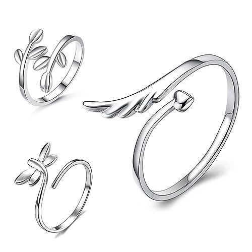 TOVINANNA 3stücke Verstellbare Offene Ringe Für Damen Ästhetische Flügel Und Blatt Libellen Ringe Einheitsgröße Verarbeitung Für Schmucksammlung von TOVINANNA