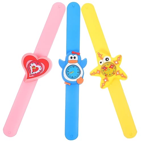 TOVINANNA 3 Stücke Kinder Cartoon Uhr Silikon Armbanduhr mit Arabischen Ziffern Lernuhr für Jungen und Mädchen Lustiges 3D-Muster Verstellbar für Kinderhandgelenke von TOVINANNA