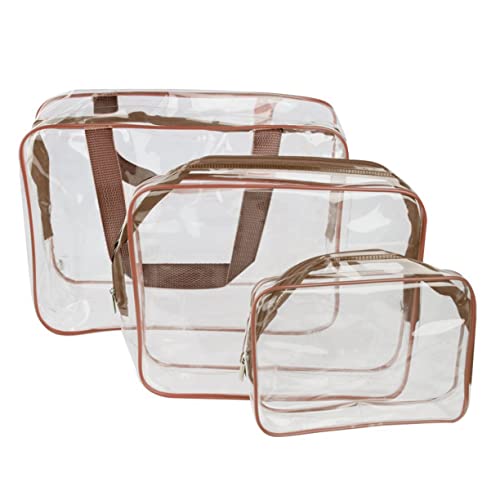 TOVINANNA PVC Transparente Kosmetiktasche Wasserdichter Toiletten Organizer Für Damen Teiliges in Braun Multifunktionale Handtasche Für Reisen Sport Und Zuhause von TOVINANNA