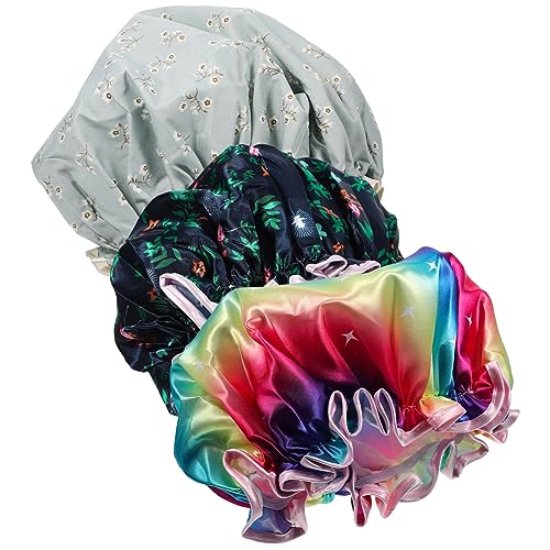 TOVINANNA 3-teiliges Badekappen-set für Die Dusche Haarabdeckung für Frauen Dekorativ Elastisch für Reisen und Den Heimgebrauch von TOVINANNA