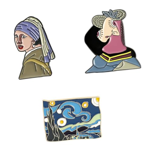 TOVINANNA 3Stücke Berühmte Ölgemälde Brosche Kragenknopf Pin für Kleidung Anstecknadel mit Einzigartigem Design für Partys und Täglichen Gebrauch von TOVINANNA