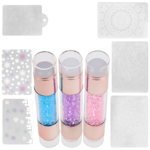 TOVINANNA 3 Stücke Silikon Nagelstempel Satz Doppelseitige Maniküre Stempel Langlebige Nagelkunst Schablonen und Zubehör für Kreative Nageldesigns von TOVINANNA