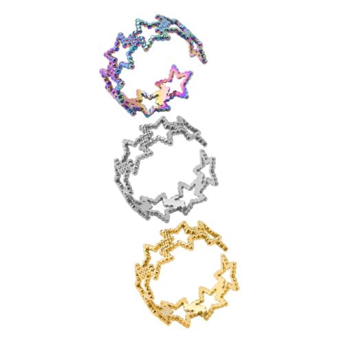 TOVINANNA 3Stücke Verstellbare Sternringe Offene Ringe für Frauen Dekorative Ringe Stahlfarbe Regenbogen von TOVINANNA