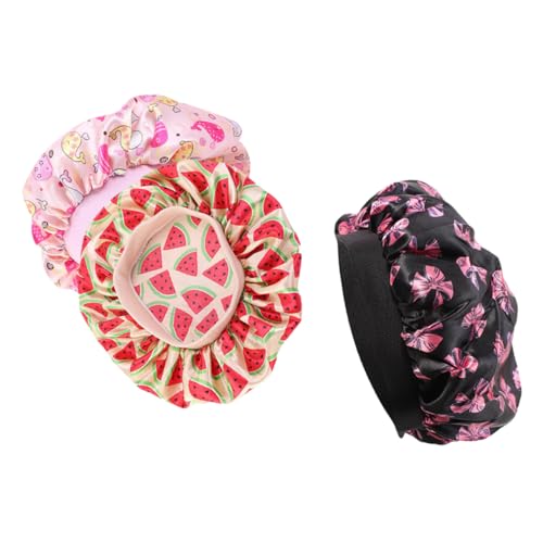 TOVINANNA 3stücke Satin-schlafmütze Elastische Schlafmütze Praktisch Junge Mädchen-duschmütze Haarpflegemütze Für Junge Mädchen Hochwertiges Material Atmungsaktiv Bequem Zu Tragen von TOVINANNA