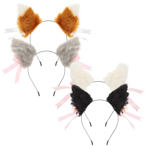 TOVINANNA 4 Paar Plüsch Katzenohren Haarspange Haar Accessoires Für Mädchen Katzenohren Haarband Cosplay Katzenohren Cosplay Stirnband Haarspangen Für Mädchen Katzen Haarband von TOVINANNA