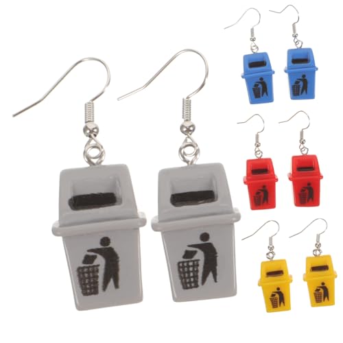 TOVINANNA 4 Paare Kreative Ohrringe in Mülltonnenform in Gelb Rot und Blau Lustige Ohrringe für Damen Kostümaccessoires für Partys und Einzigartige Schmuckstücke von TOVINANNA