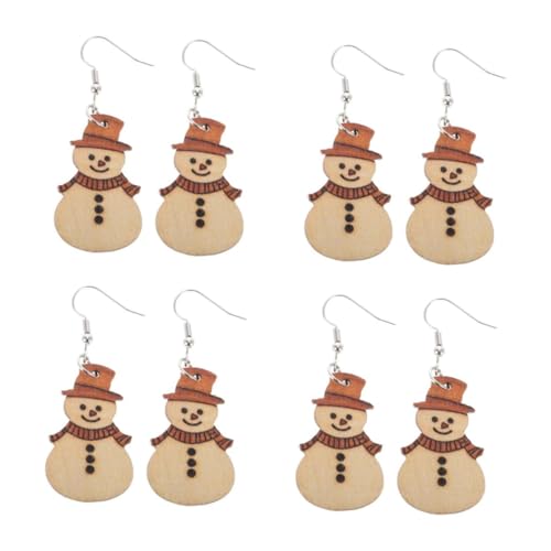 TOVINANNA 4 Paare Weihnachtliche Holzohrringe Schneemann Anhänger Leichte Hautfreundliche Weihnachts Ohrringe Damen Minimalistisches Design für Festtage und Party Schmuck von TOVINANNA