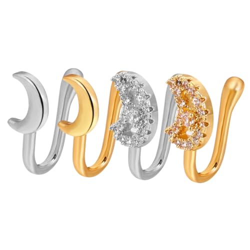 TOVINANNA 4 Stck Teiliges Nasenclip aus Langlebigem nicht Durchstochen Komfortabel Modische Mond Nasenringe für Damen Vielseitig Schmerzfrei für Partys und Tägliche Dekoration von TOVINANNA