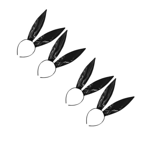 TOVINANNA 4 Stck. Bunny Ears Stirnband aus Schwarzem Kunstleder Leichtes Langlebiges Hasenohren Haarband für Frauen Halloween und Weihnachts Party Accessoire für Cosplay Fotoshooting und von TOVINANNA
