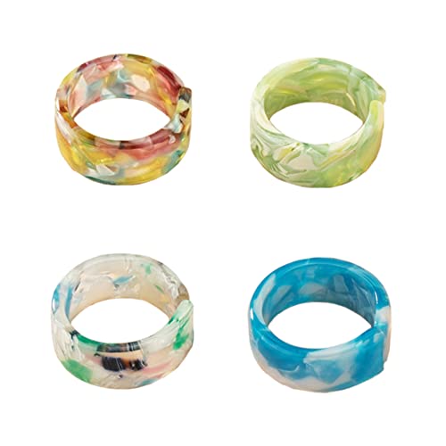 TOVINANNA 4 Stück Einfache Mode Finger Ringe Kunstharz Unisex Schmuck Verschiedenen Farben für Kreative Styles und Besondere Anlässe von TOVINANNA