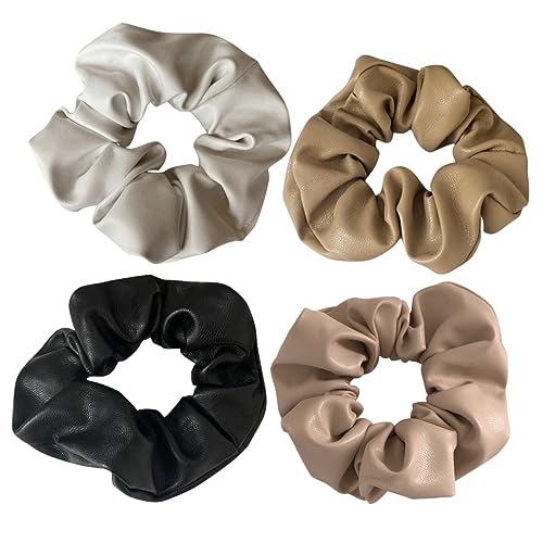 TOVINANNA 4 Stück Haargummis Elastische Haarbänder für Damen PU Leder Scrunchies Minimalistisches Design für Sport und Alltag von TOVINANNA