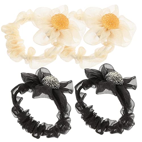 TOVINANNA 4stücke Haargummi Mit Blumen-dekor Mesh-haar-ringe Für Mädchen Haarseile Zum Stecken Von Dickem Oder Dünnem Haar Kopfschmuck Für Partys Und Alltag von TOVINANNA