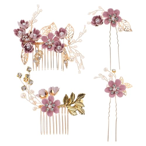 TOVINANNA 4 Stück Hochzeits-Haarkämme Für Bräute Strassperlen Und Blatthaar-Seitenkamm Für Damen-Accessoires Exquisiter Haarkamm Braut-Kopfbedeckung Für Damen Und Mädchen von TOVINANNA
