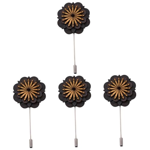 TOVINANNA 4 Stück Holz Boutonniere Anstecknadel für Männer Holzblume für Anzüge Hochzeiten Festliche Anlässe Stilvolle Vielseitige Anstecknadel Ansteckblume von TOVINANNA