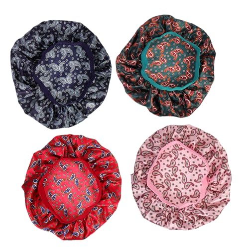 TOVINANNA 4stücke Elastische Schlafmütze Für Damen Satin Haube Verstellbar Und Atmungsaktiv Für Nachtpflege Frisuren Und Entspannung Gemischte Farben von TOVINANNA