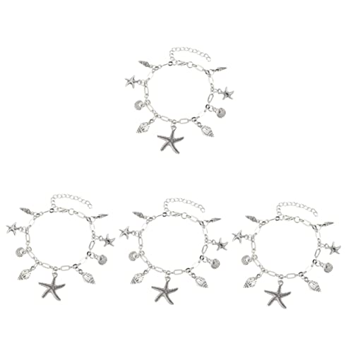 TOVINANNA 4 Stück Sommer Fußkettchen Damen Sternenanhänger Verstellbare Boho Knöchelketten für Strand Hochzeit Partys und Tägliches Tragen von TOVINANNA