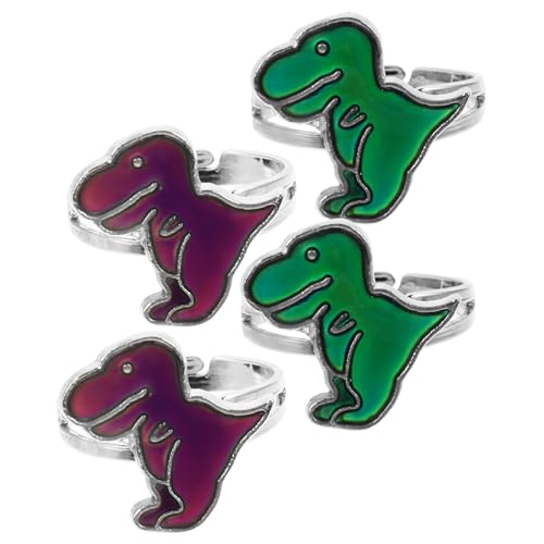 TOVINANNA 4 Stück Teiliges Dinosaurier Farbwechsel Stimmungsring für Jungen Mädchen Verstellbare Offene Ringe Thermosensitive Farbwechselringe Geschenkidee von TOVINANNA