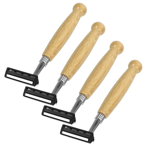 TOVINANNA 4 Stück Teiliges Herren Rasiererset mit Umweltfreundlichem Bambusgriff Rostfreie Stahlklingen Manuelle Rasierer Ergonomisch Geformt für Glatte Hautschonende Rasur Zuhause und von TOVINANNA