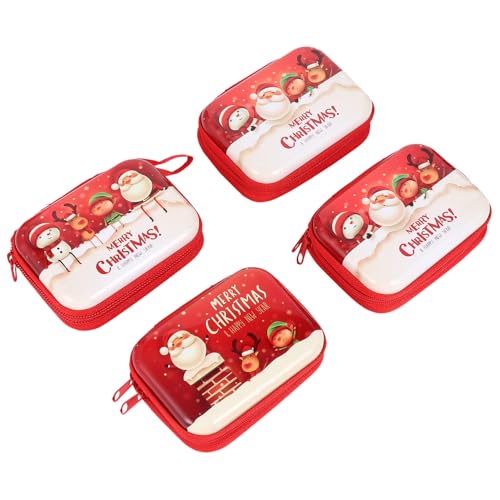TOVINANNA 4 Stück Teiliges Rechteckiges Münzgeldbörsen Kleines Portemonnaie mit Weihnachtsmotiv Handliche Aufbewahrungstasche für Münzen Karten Schlüssel und Ohrhörer Praktisches von TOVINANNA