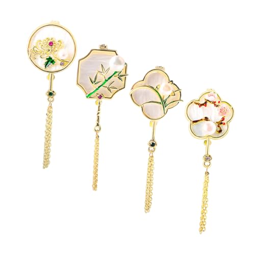TOVINANNA 4 Stück Teiliges Retro Perlenbrosche mit Pflanzenmotiv Antike Chinesische Quaste Stilvolle Anstecknadel für Damen Perfektes Accessoire für Verschiedene Anlässe von TOVINANNA