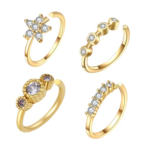 TOVINANNA 4 Stück Teiliges Verstellbare Nasenklammern für Damen Hautfreundlicher Rostfreier Schmuck als Modische Allergikerfreundliche Fake Nasenringe und Nasenclips für Verschiedene von TOVINANNA