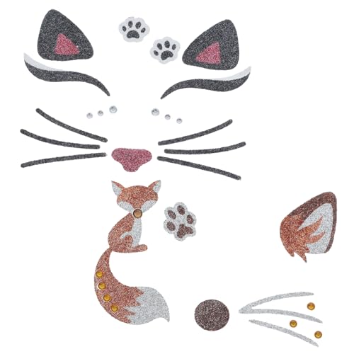 TOVINANNA 4 Stück Tiergesicht Aufkleber mit Glitzer Katzen Fuchs für Party Make Up Einfach Anzuwenden Hautfreundlich für Karneval Kostümpartys von TOVINANNA