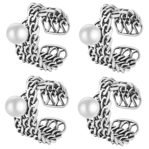 TOVINANNA 4 Stück Vintage Perlenring für Damen Einstellbarer Finger Schmuck Hochwertigem Geometrisches Design für Teenager Frauen Modisches Accessoire von TOVINANNA