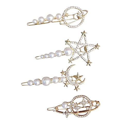 TOVINANNA 4stücke Perlen Haarnadeln Haarspange Mit Perlen Haarnadeln Mit Planet Mond Design Mädchen Haarschmuck Party Accessoires Hochzeit Zubehör Flechtfrisuren Dekoration Glattes Haar von TOVINANNA
