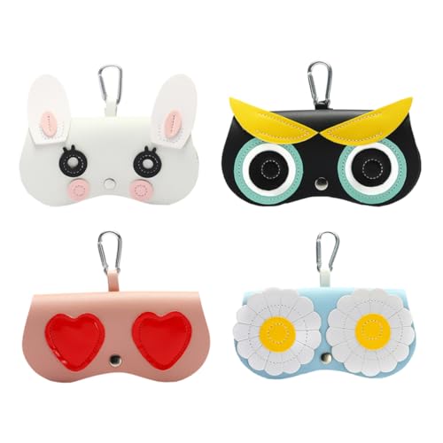TOVINANNA 4Stücke Cartoon Brillenetuis mit Haken Aufbewahrungstasche für Sonnenbrillen und Brillen Langlebig Schutz vor Kratzern und Flecken mit Designs Eule von TOVINANNA