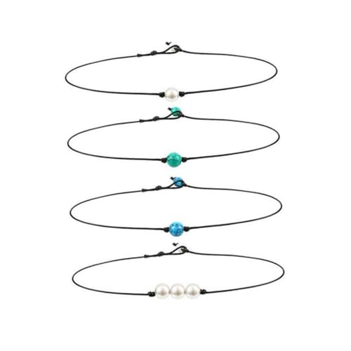 TOVINANNA 4stücke Perlen-halskette Aus Lederseil Für Frauen Mädchen Choker-schmuck Lederband-kette Mit Perlen Keile Strandkette TOVINANNA 4stücke Perlen-halskette Aus Lederseil Für Frauen Mädchen Choker-schmuck Lederband-kette Mit Perlen Keile Strandkette von TOVINANNA