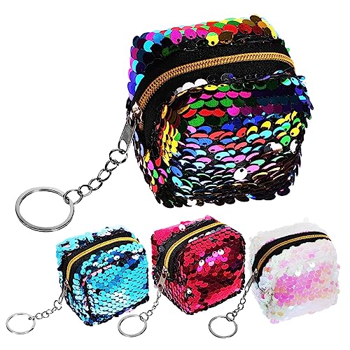 TOVINANNA 4Stücke Teiliges Mini Münzhandtasche mit Reißverschluss Bunte Pailletten Münzbeutel für Frauen für Münzen Schlüssel und Kreditkarten Farbenfrohes Design von TOVINANNA