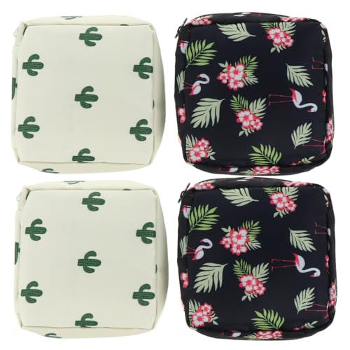 TOVINANNA 4Stücke Teiliges Taschenbeutel für Damen Stylische Aufbewahrung für Münzen Schlüssel und Hygieneartikel Cactus Flamingo Design als für Freunde und Familie von TOVINANNA