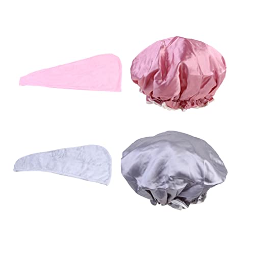 TOVINANNA 4stücke Duschhut Und Badehut Mit Schnelltrocknendem Handtuch Aus Doppellagigem Elastischem Material Haartrockenhaube Für Badezimmerzubehör Badehauben Blasses Mauve Föhnhauben von TOVINANNA