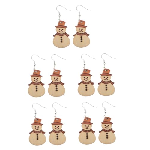 TOVINANNA 5 Paare Weihnachtliche Holzohrringe Schneemann Dangle Ohrringe Handgefertigt Leicht Für Damen Mädchen Festlicher Schmuck von TOVINANNA