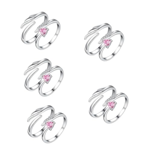 TOVINANNA 5 Paare Wunderschöne Herz Ringe im Flügel Design Offenes Finger Ring für Modisches Schmuckstück für Valentinstag Dekorative Fingerringe für Damen und Herren von TOVINANNA