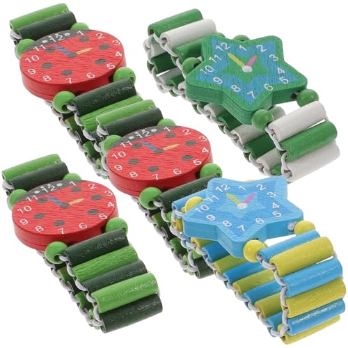 TOVINANNA 5 Stück Holzspielzeug Armbanduhr für Teiliges Bunten Farben Kreatives Lernspielzeug Holz für Jungen und Mädchen Geburtstag oder Zufällige Farbe Zufällige Farbe von TOVINANNA