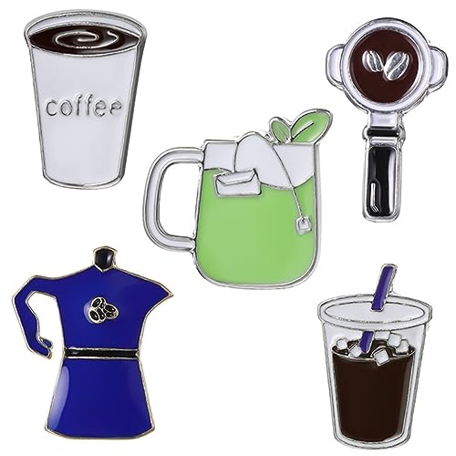 TOVINANNA 5 Stück Kreatives Teiliges Kaffee Broschen Stilvolle Anstecknadeln für Kleidung Hüte und Rucksäcke Perfektes für Kaffee von TOVINANNA
