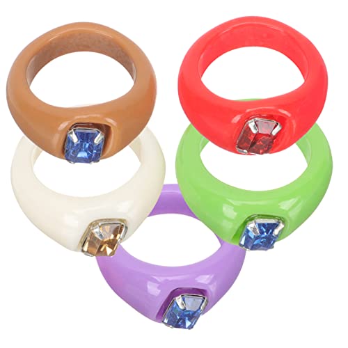 TOVINANNA 5 Stück Teiliges Farbige Resin Ringe Stapelbare Bandringe Damen Schmuck für Fingerdekoration Rot Grün Schokolade Beige von TOVINANNA