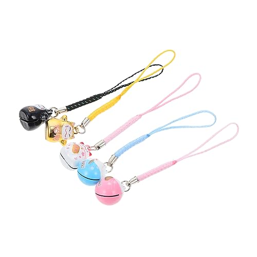 TOVINANNA 5 Stück Teiliges Glückskatze Schlüsselanhänger mit Glocke Süße Mobile Dekoration für Handy Tasche Schlüsselbund für Katzenliebhaber für Freunde von TOVINANNA
