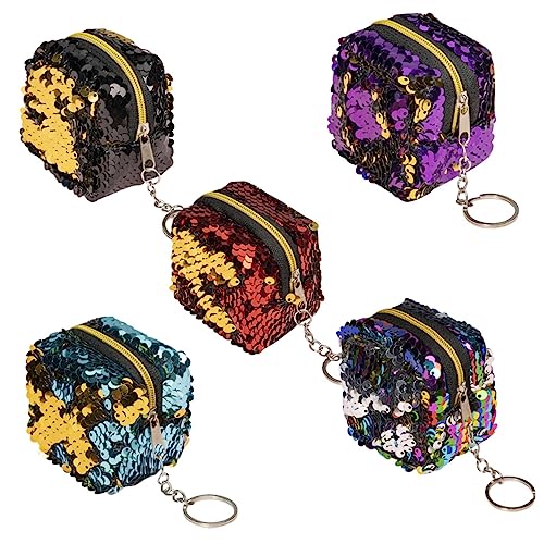 TOVINANNA 5 Stück Teiliges Mini Geldbörsen Pailletten Quadratische Schmuckaufbewahrungstaschen für Münzen Schlüssel Kleine Gegenstände Praktisch für Unterwegs von TOVINANNA