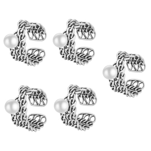 TOVINANNA 5 Stück Verstellbarer Perlring für Damen Vintage Design Offenes Band Leichter Damenring für Partys Hochzeiten Hochwertigem Langlebig von TOVINANNA