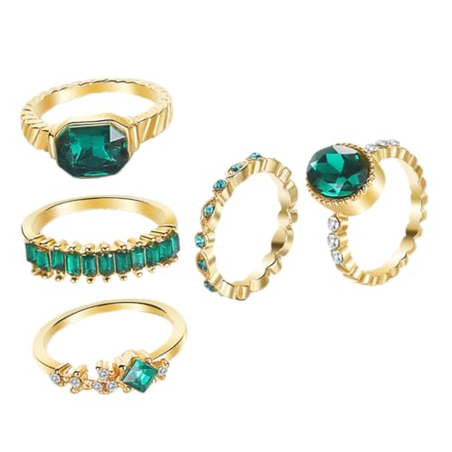 TOVINANNA 5 Stück Vintage Strassring für Damen Glänzende Fingerringe Legierung Stapelbare Schmuckringe für Besondere Anlässe Hochzeits und Party Ringe Kristallringe für Frauen von TOVINANNA