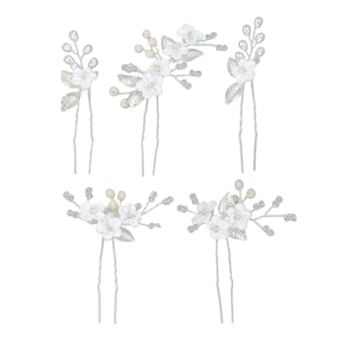 TOVINANNA 5stücke Teiliges Braut Haarschmuck Mit Blumen Haarnadeln Elegante U-förmige Haarspangen Für Hochzeitsfrisuren Für Damen Und Brautjungfern Funkelnde Strassverzierungen von TOVINANNA