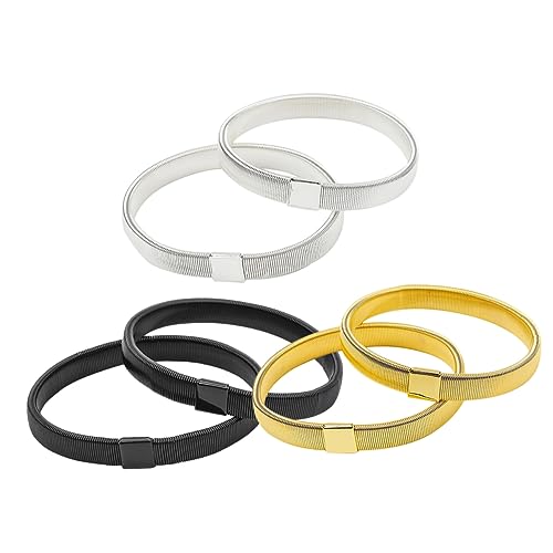 TOVINANNA 6 Stück Elastische Herren Armschmuck Armbänder aus Verstellbare Ärmelringe für Oberarm und Handgelenk Robustes Rutschfestes Accessoire in Schwarz Gold und Silber von TOVINANNA