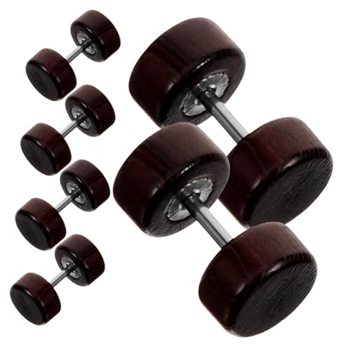 TOVINANNA 6 Stück Teiliges Holz Ohrstecker Herren Fake Gauge Ohrschmuck Dumbbell Design Braun Minimalistisch Komfortabel Edelstahl Kombination von TOVINANNA