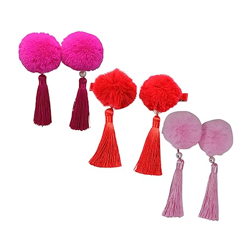 TOVINANNA 6stücke Haarball Haarspange Im Chinesischen Stil Quasten Haarnadel Haarschmuck Für Junge Mädchen Und Mädchen in Rot Und Rosé Pro Farbe Für Kindertag Weihnachten Und Neujahr von TOVINANNA