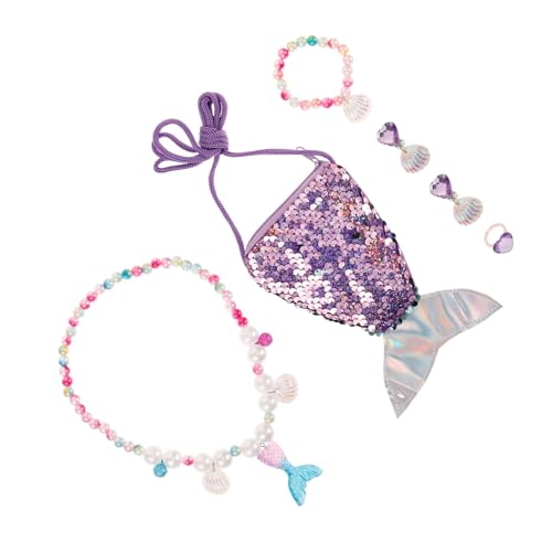 TOVINANNA 6Stücke Teiliges Schmuckset mit Halskette Armband Ring Ohrringe Geldbörse Zubehör für Prinzessinnen und Kindergeburtstagsfeiern von TOVINANNA